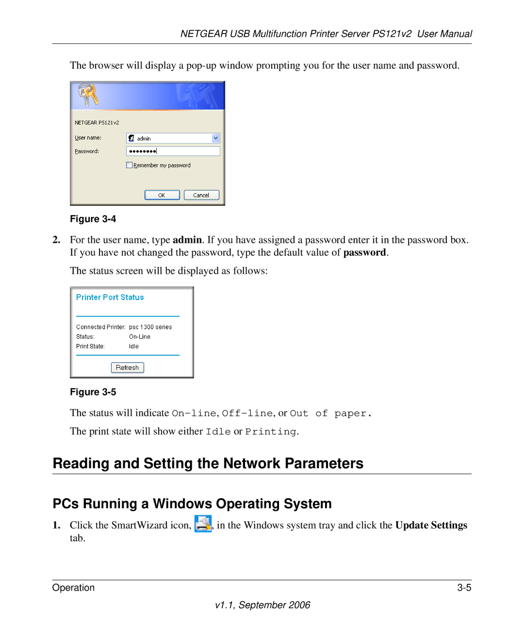 NETGEAR PS121v2 user manual Reading and Setting the Network Parameters, PCs Running a Windows Operating System 