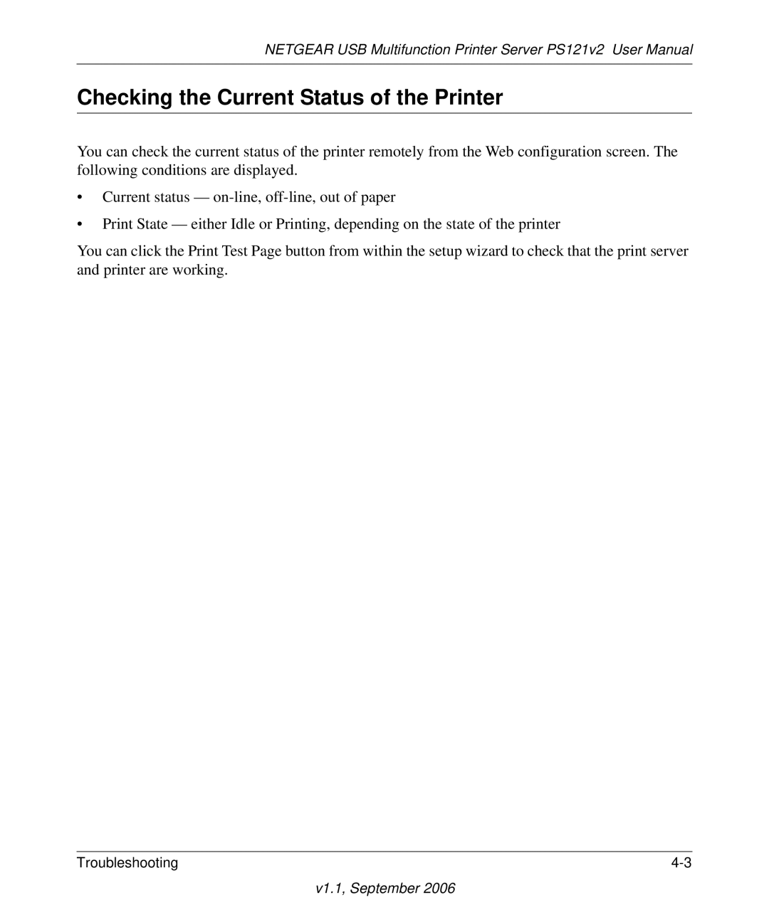 NETGEAR PS121v2 user manual Checking the Current Status of the Printer 