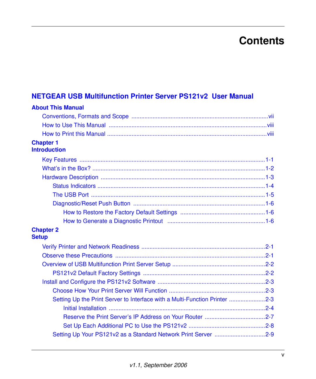 NETGEAR PS121v2 user manual Contents 