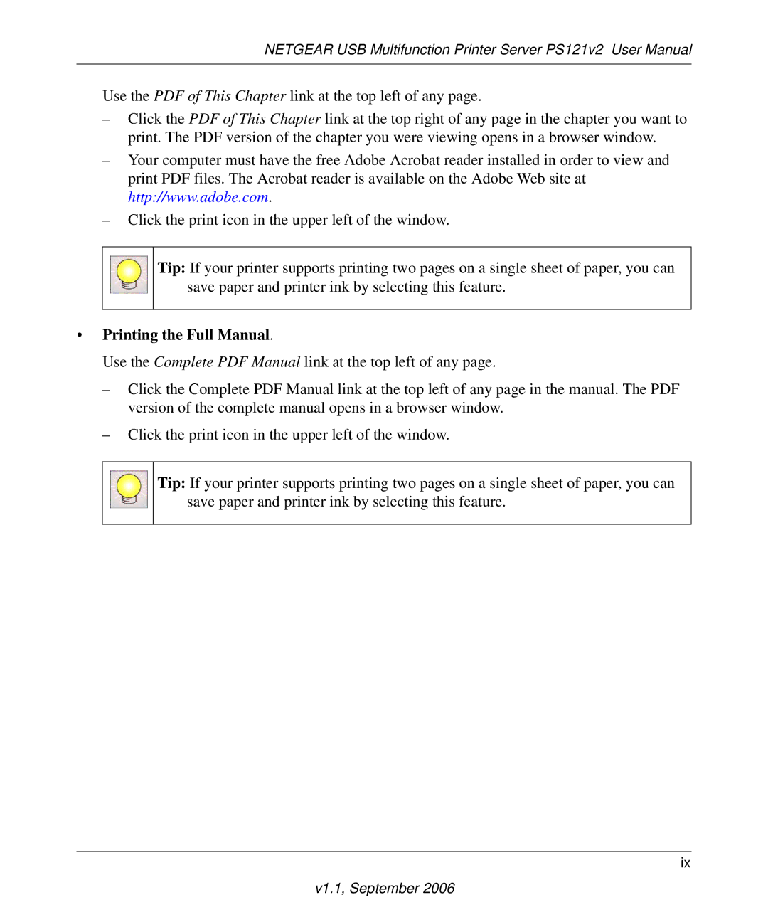 NETGEAR PS121v2 user manual Printing the Full Manual 