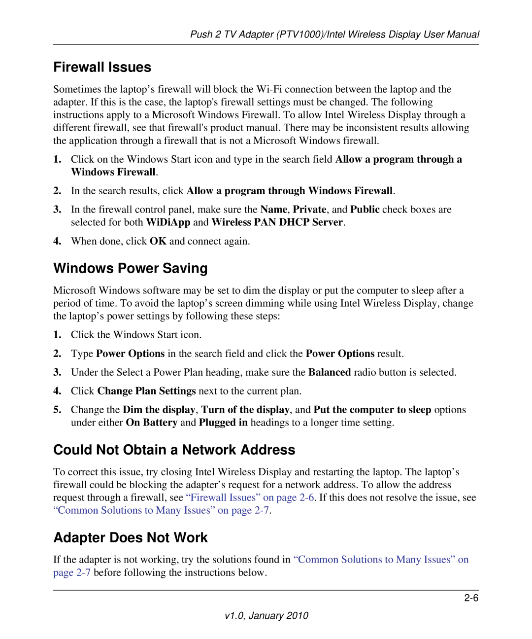 NETGEAR PTV1000 Firewall Issues, Windows Power Saving, Could Not Obtain a Network Address, Adapter Does Not Work 