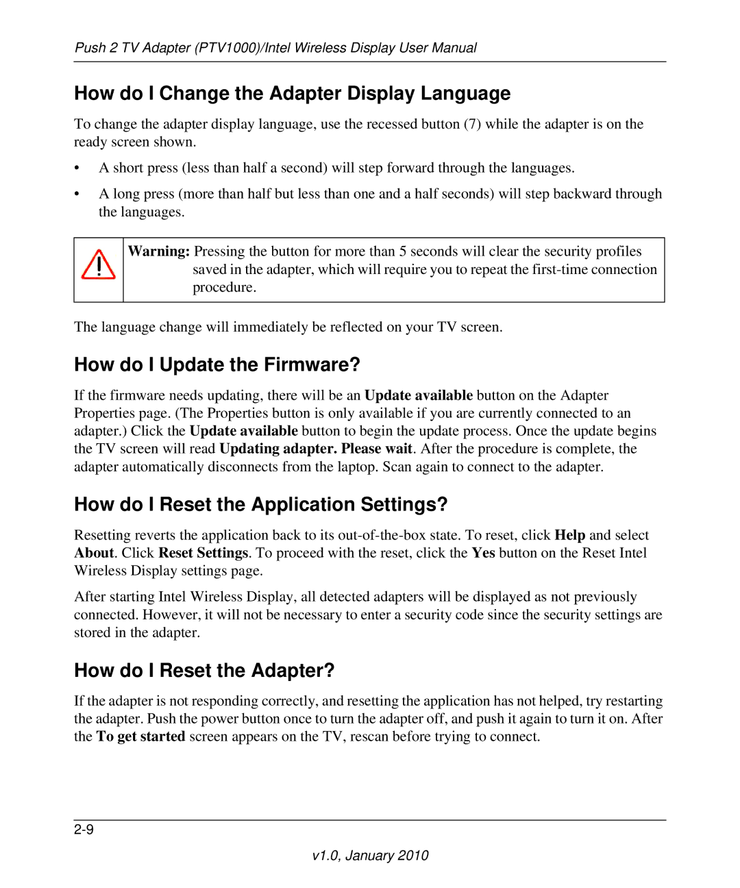 NETGEAR PTV1000 How do I Change the Adapter Display Language, How do I Update the Firmware?, How do I Reset the Adapter? 