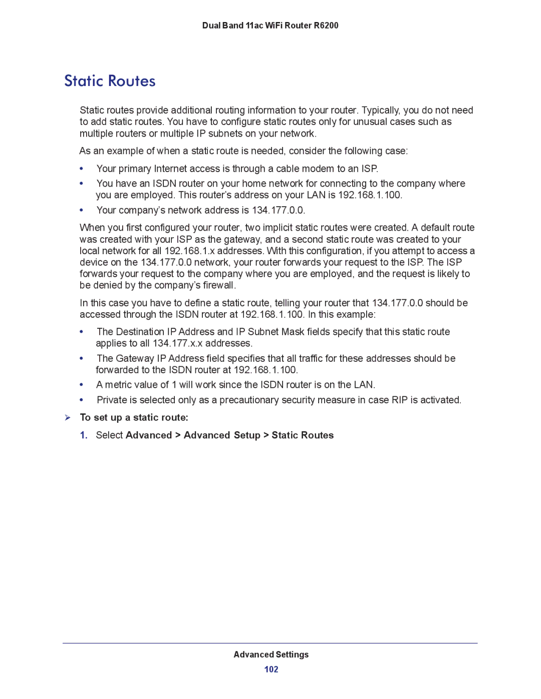 NETGEAR R6200-100NAS user manual Static Routes 