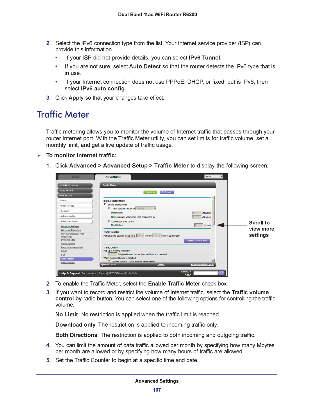 NETGEAR R6200-100NAS user manual Traffic Meter 