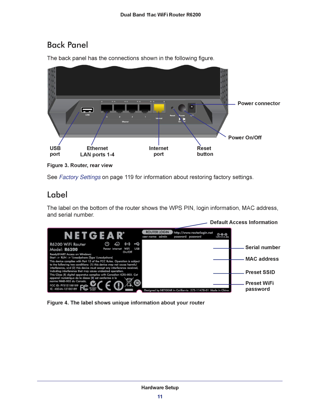 NETGEAR R6200-100NAS user manual Back Panel, Label 