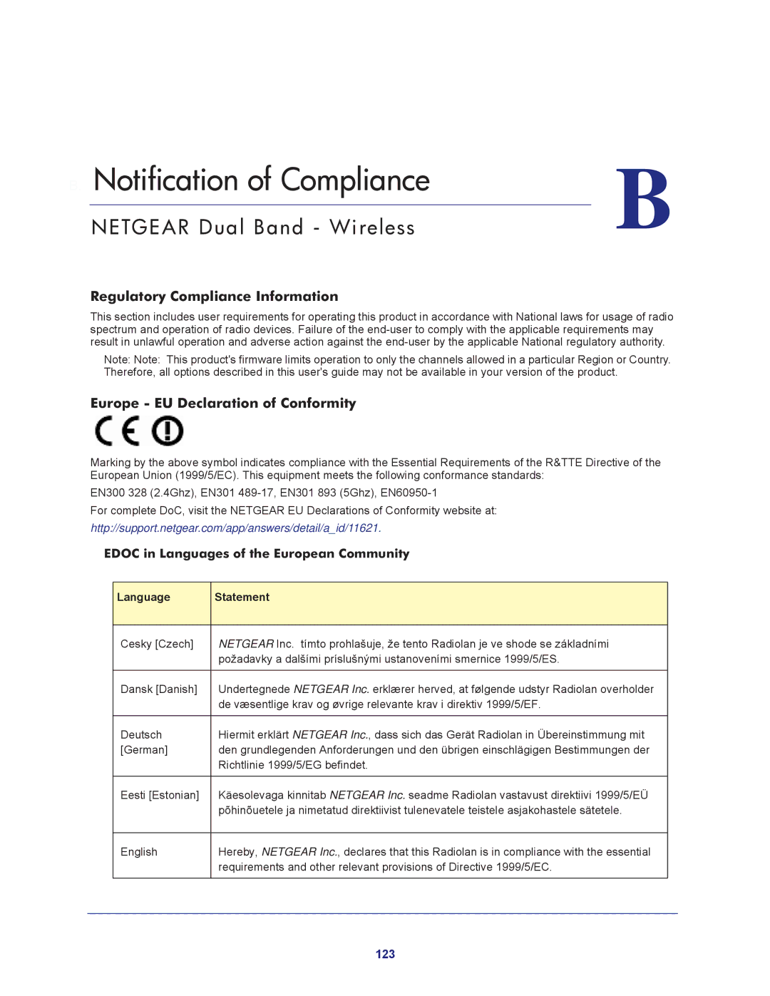 NETGEAR R6200-100NAS user manual Notification of Compliance, Netgear Dual Band Wireless, Regulatory Compliance Information 