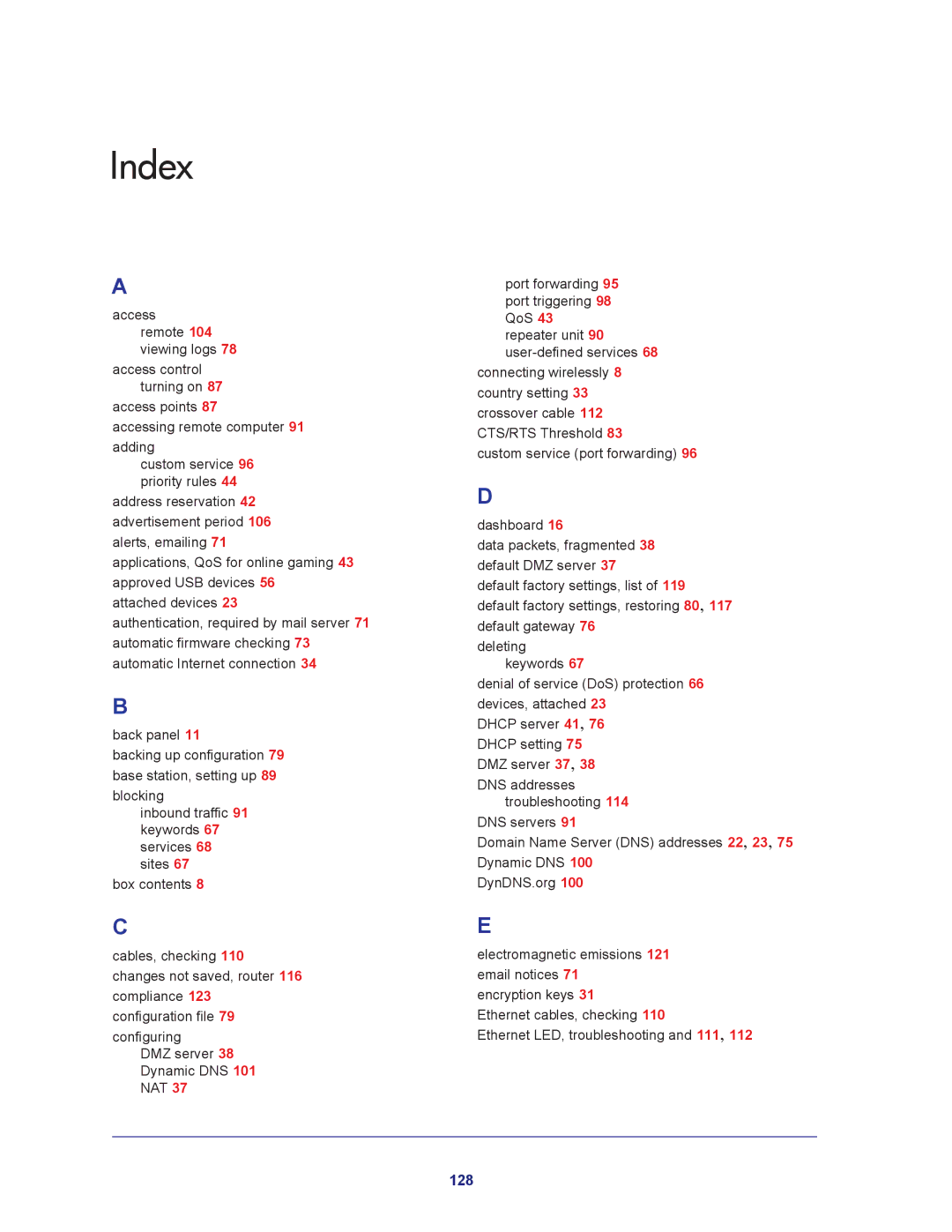 NETGEAR R6200-100NAS user manual Index, 128 