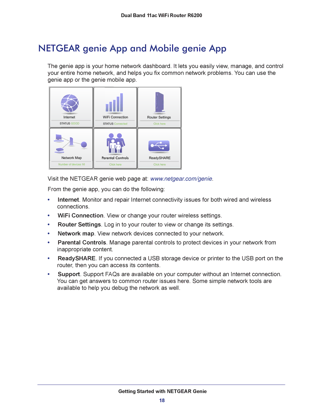 NETGEAR R6200-100NAS user manual Netgear genie App and Mobile genie App 