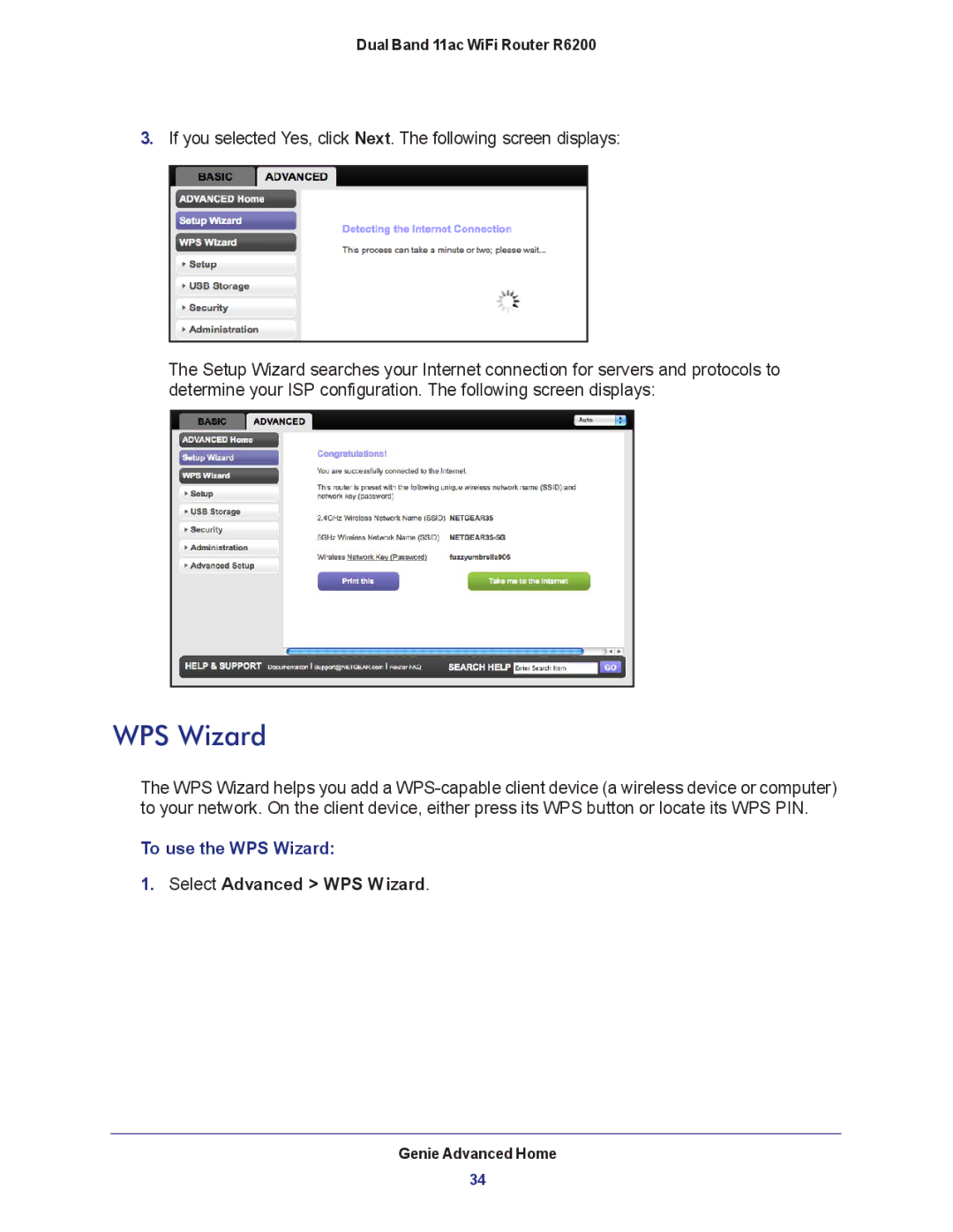 NETGEAR R6200-100NAS user manual Select Advanced WPS Wizard 