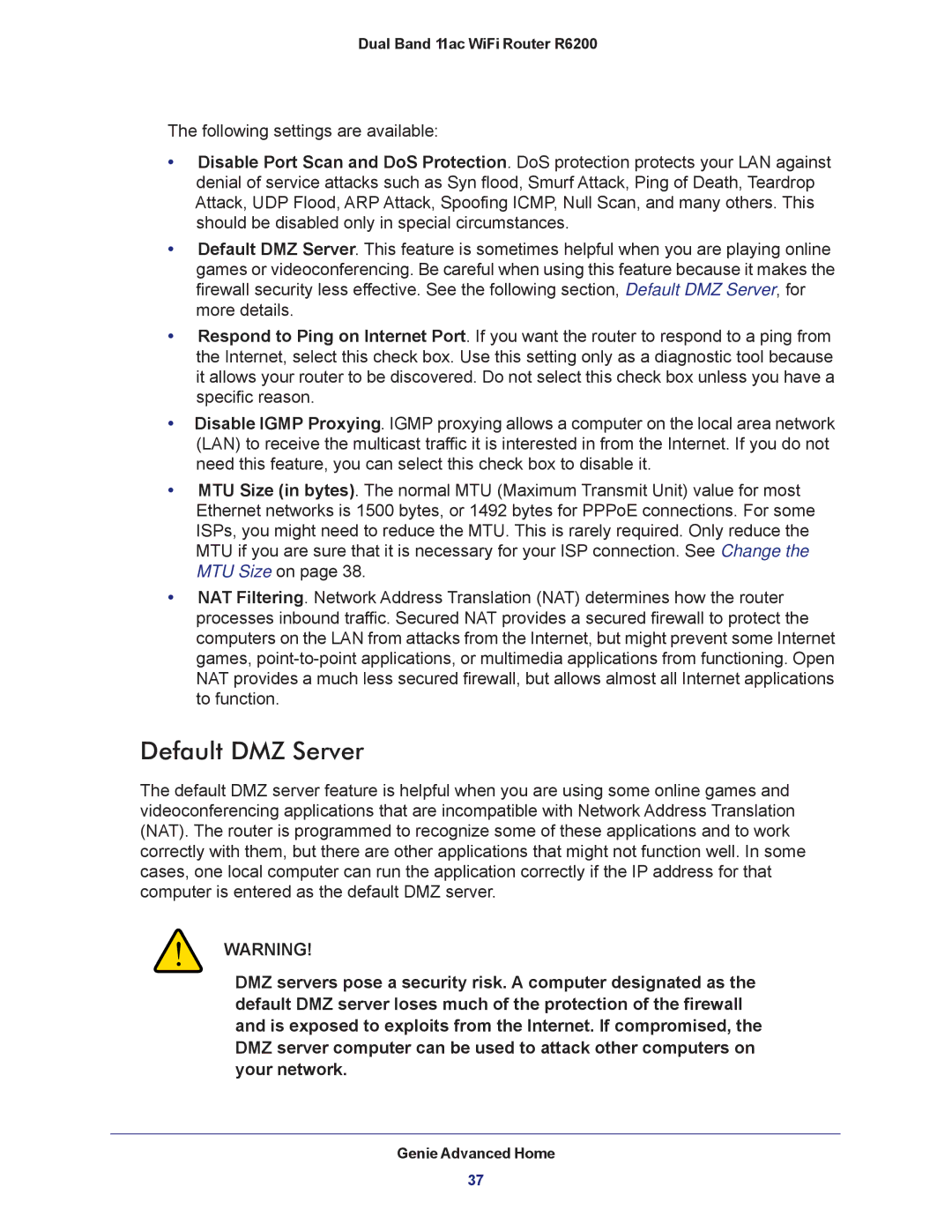 NETGEAR R6200-100NAS user manual Default DMZ Server 