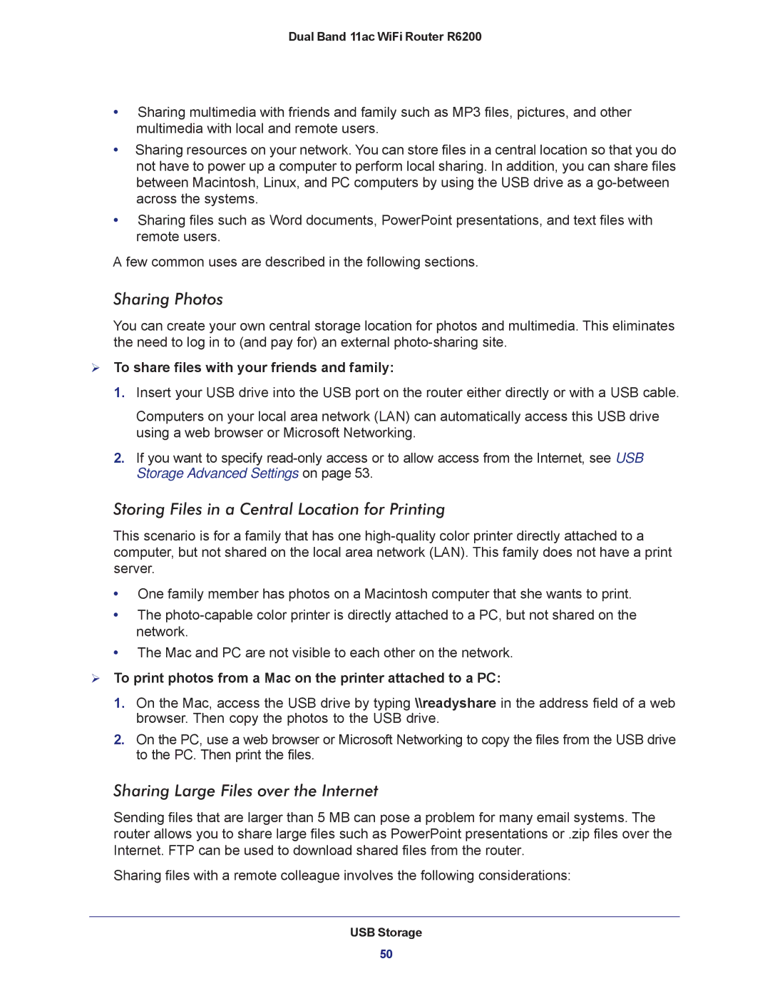 NETGEAR R6200-100NAS user manual Sharing Photos, Storing Files in a Central Location for Printing 