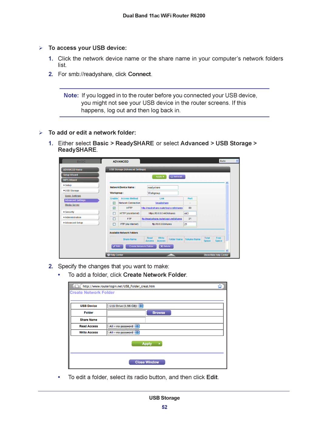 NETGEAR R6200-100NAS user manual  To access your USB device 