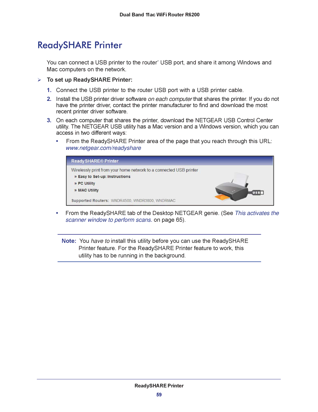 NETGEAR R6200-100NAS user manual  To set up ReadySHARE Printer 