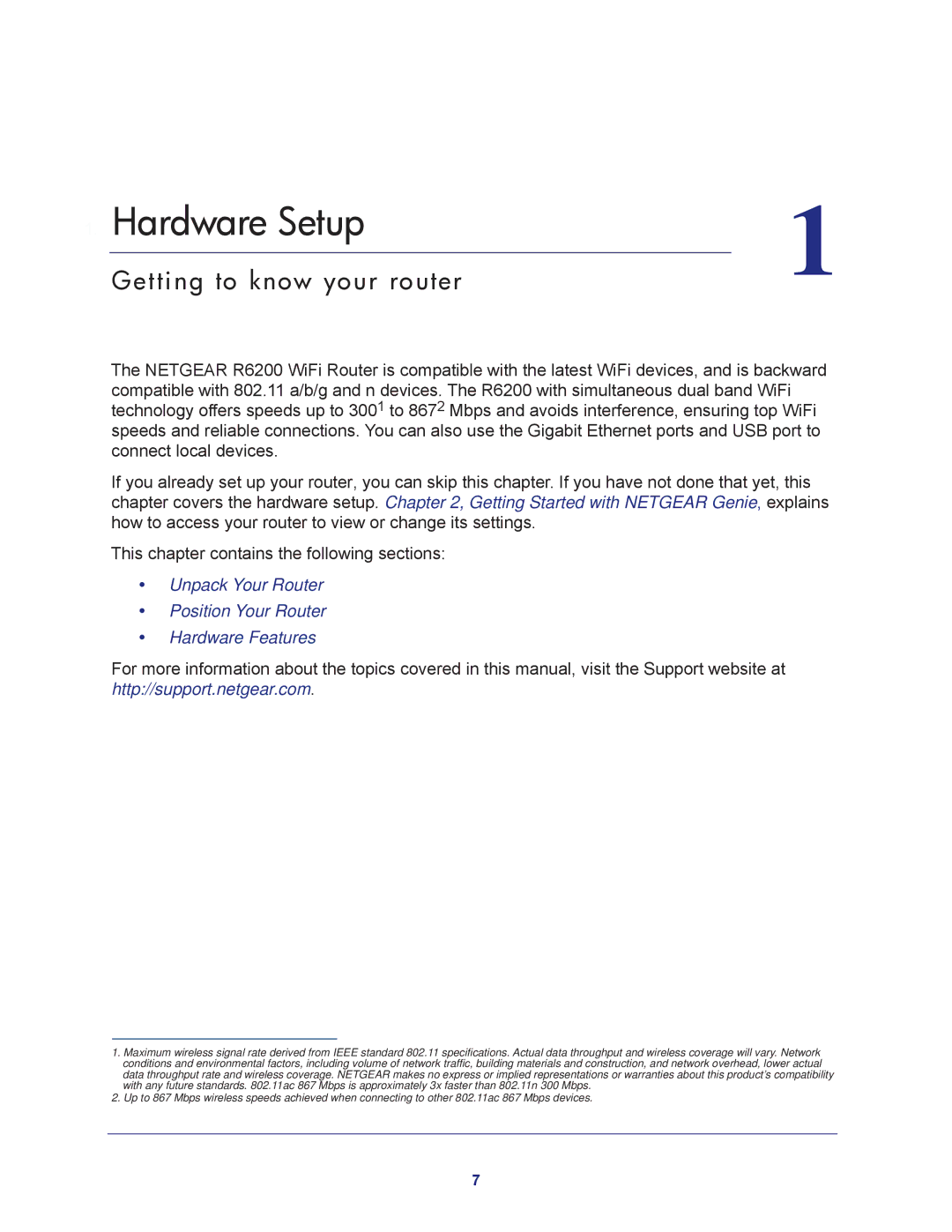 NETGEAR R6200-100NAS user manual Hardware Setup, Getting to know your router 