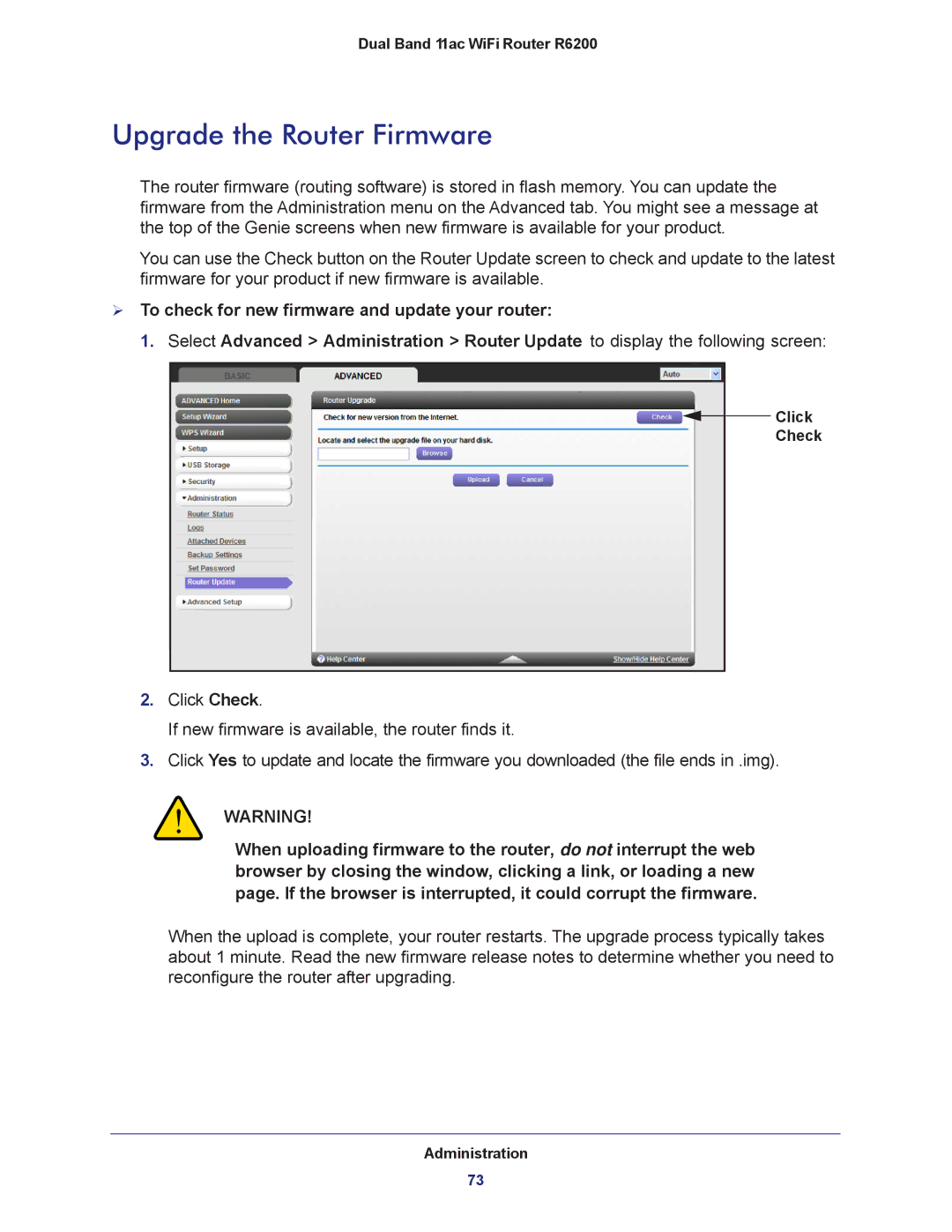 NETGEAR R6200-100NAS user manual Upgrade the Router Firmware 