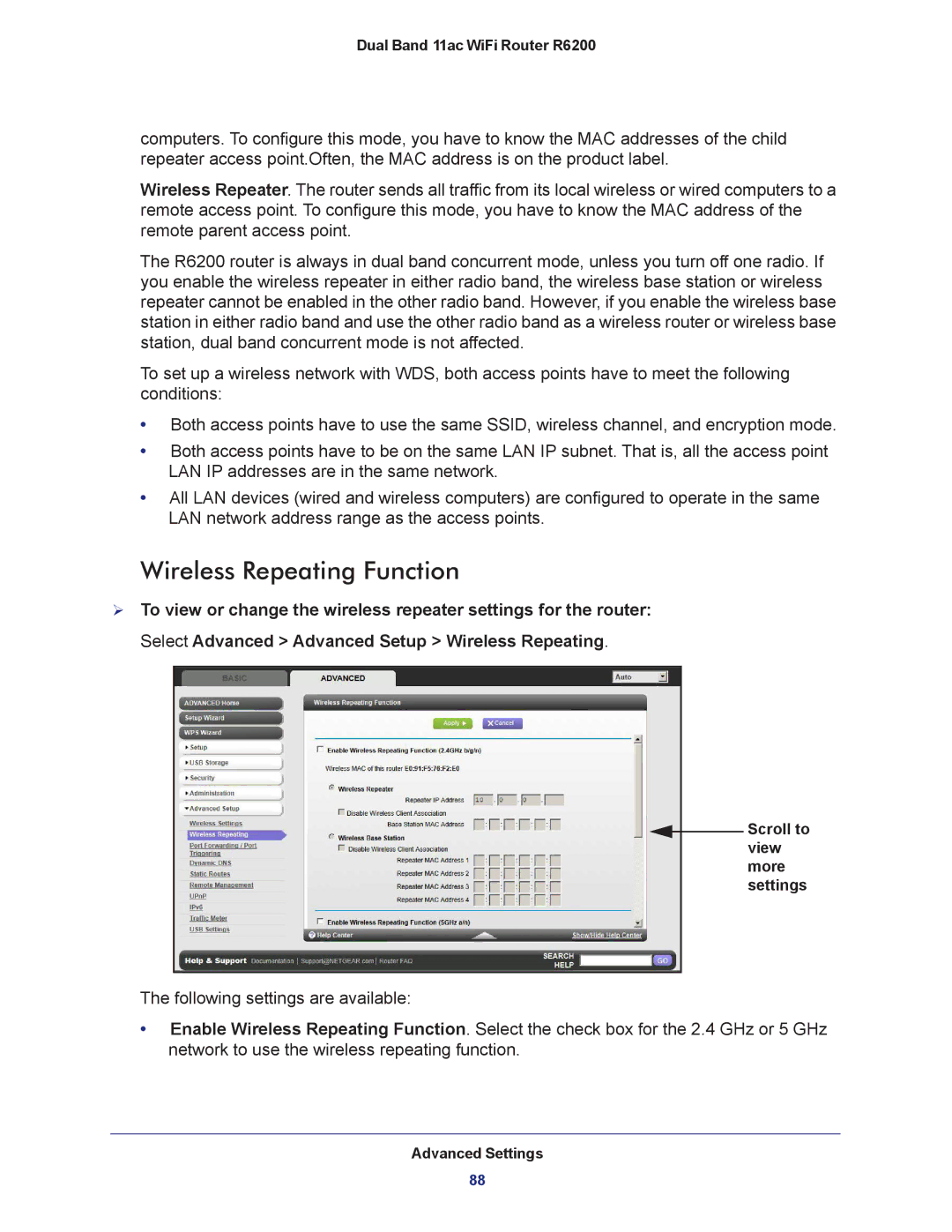 NETGEAR R6200-100NAS user manual Wireless Repeating Function 