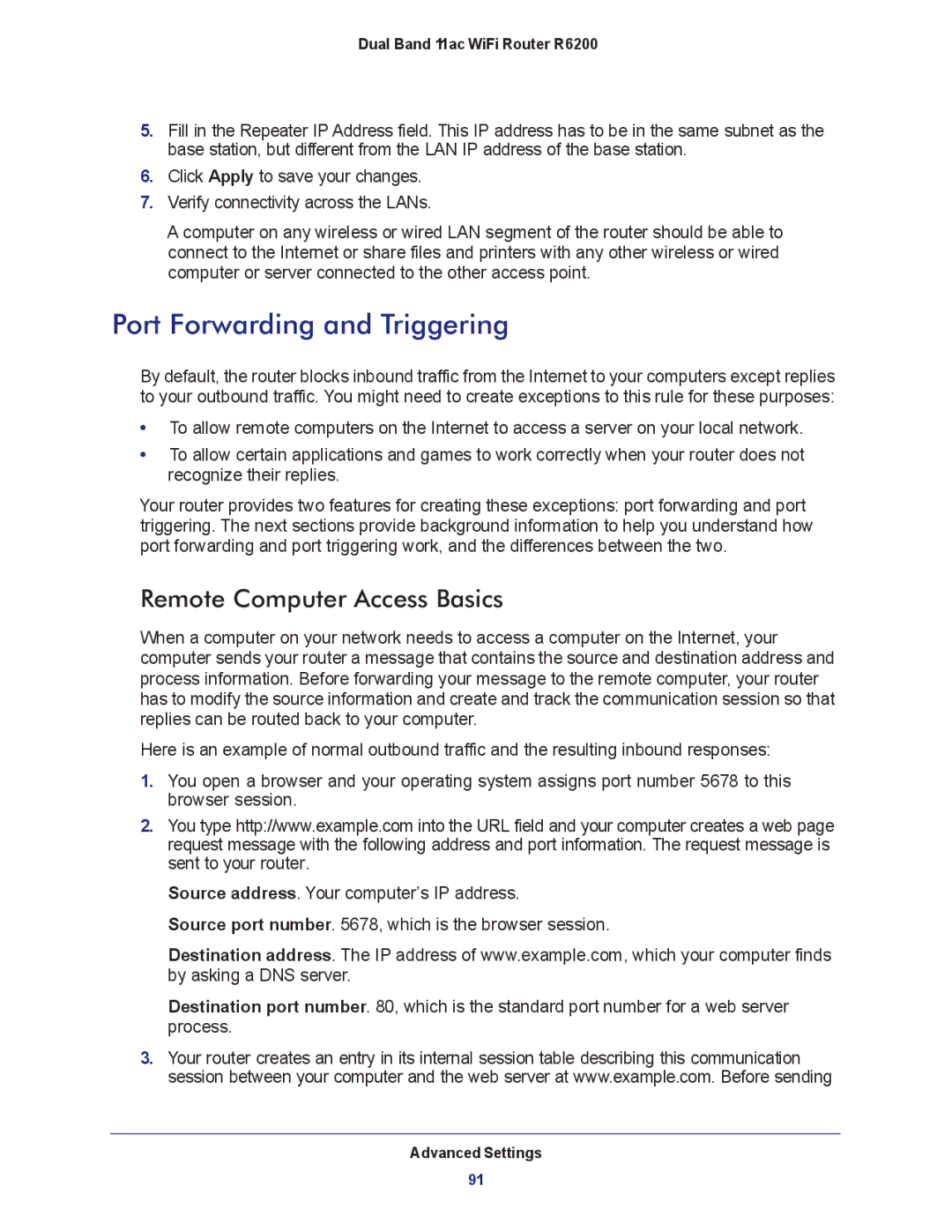 NETGEAR R6200-100NAS user manual Port Forwarding and Triggering, Remote Computer Access Basics 