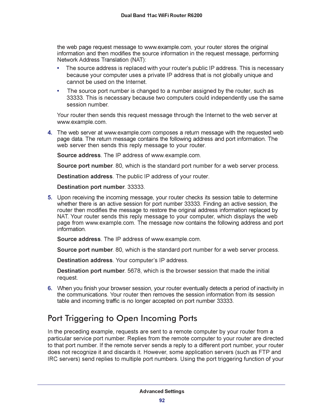 NETGEAR R6200-100NAS user manual Port Triggering to Open Incoming Ports, Destination port number 