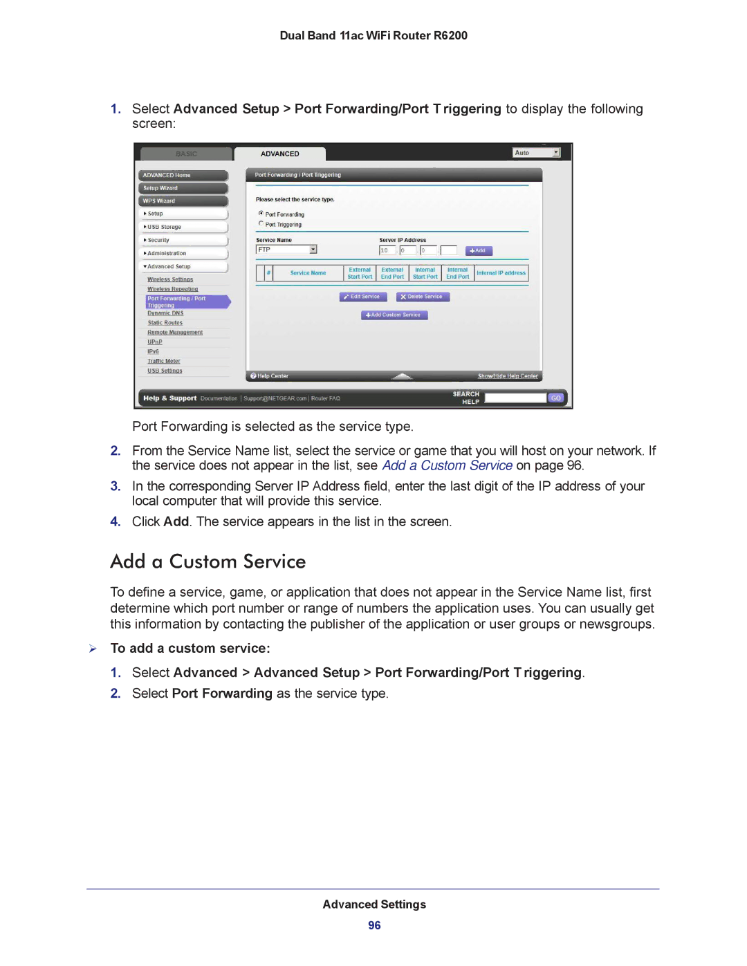 NETGEAR R6200-100NAS user manual Add a Custom Service 