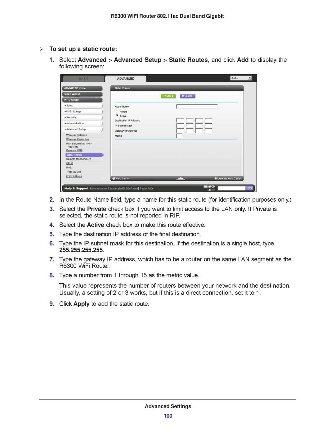 NETGEAR R6300-100NAS user manual  To set up a static route 