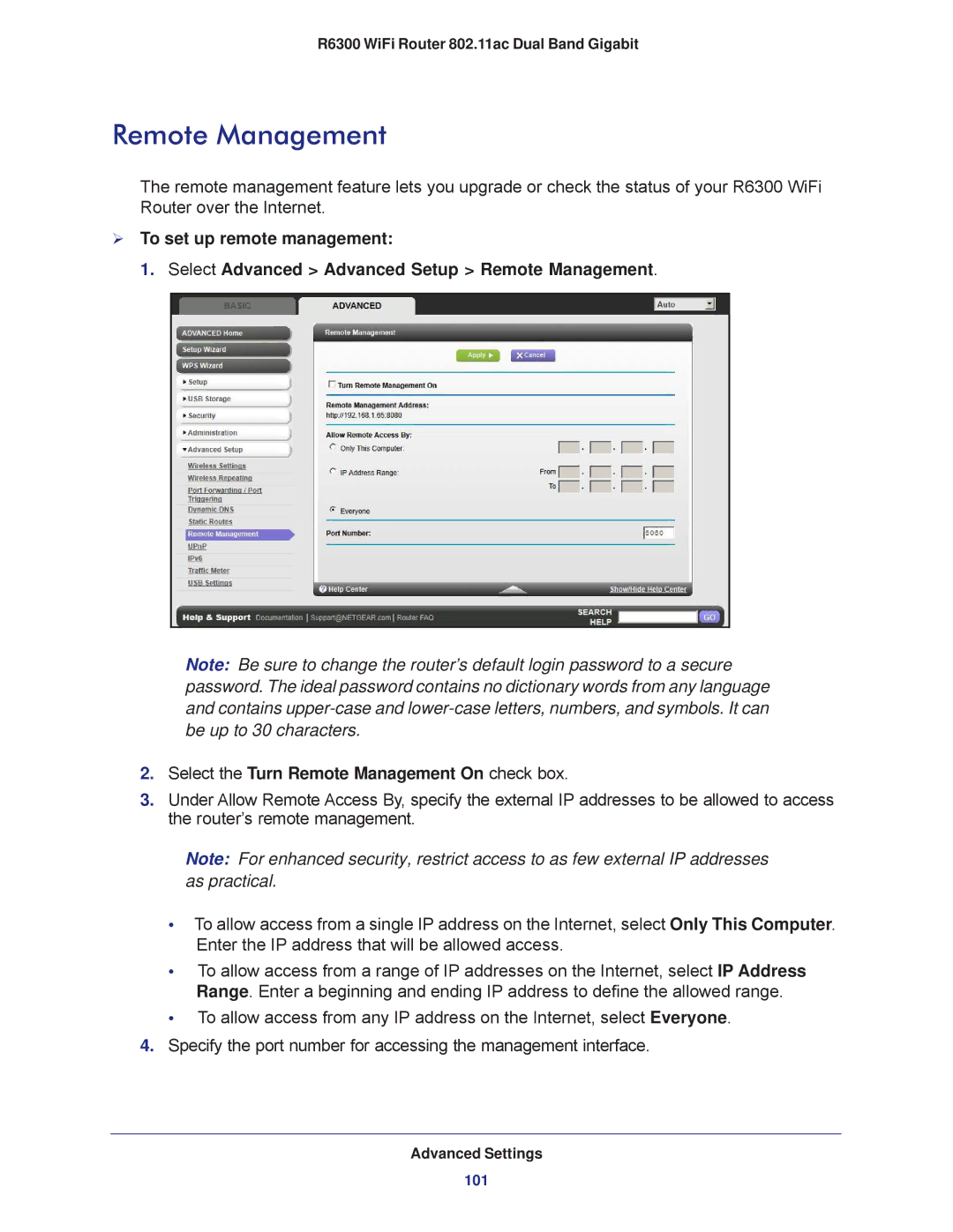 NETGEAR R6300-100NAS user manual Remote Management 