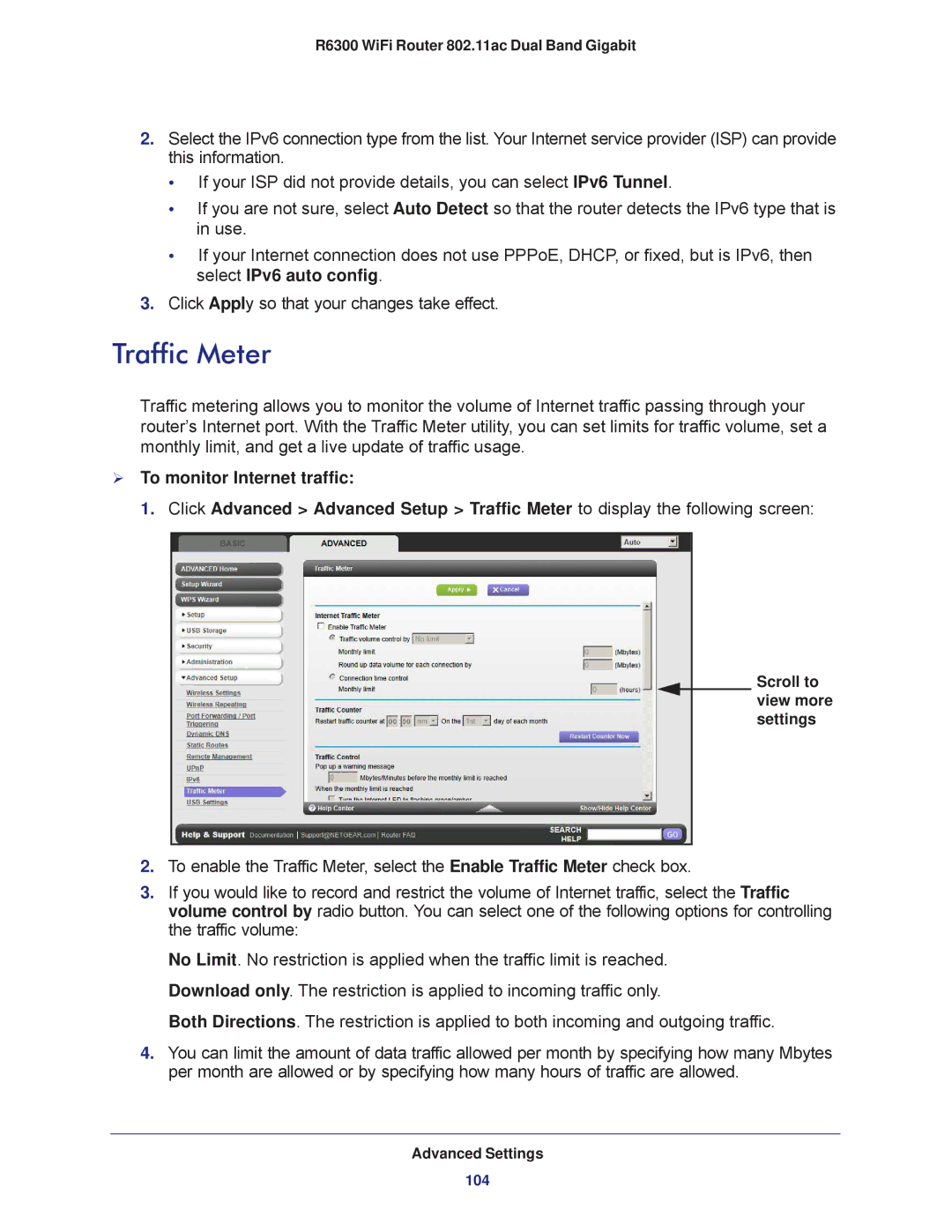 NETGEAR R6300-100NAS user manual Traffic Meter 