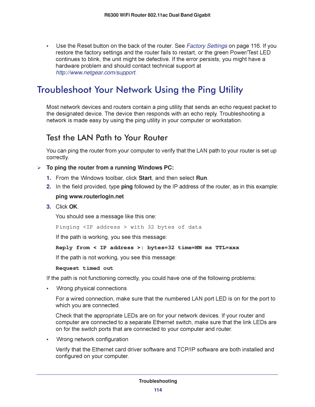 NETGEAR R6300-100NAS user manual Troubleshoot Your Network Using the Ping Utility, Test the LAN Path to Your Router 