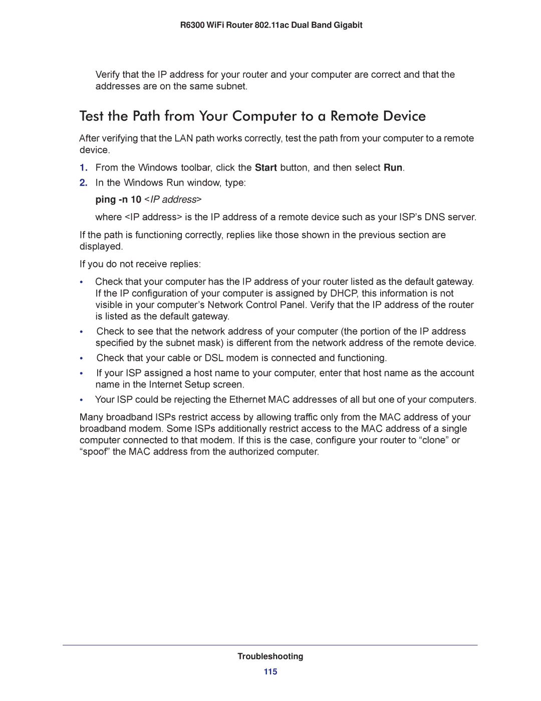 NETGEAR R6300-100NAS user manual Test the Path from Your Computer to a Remote Device 