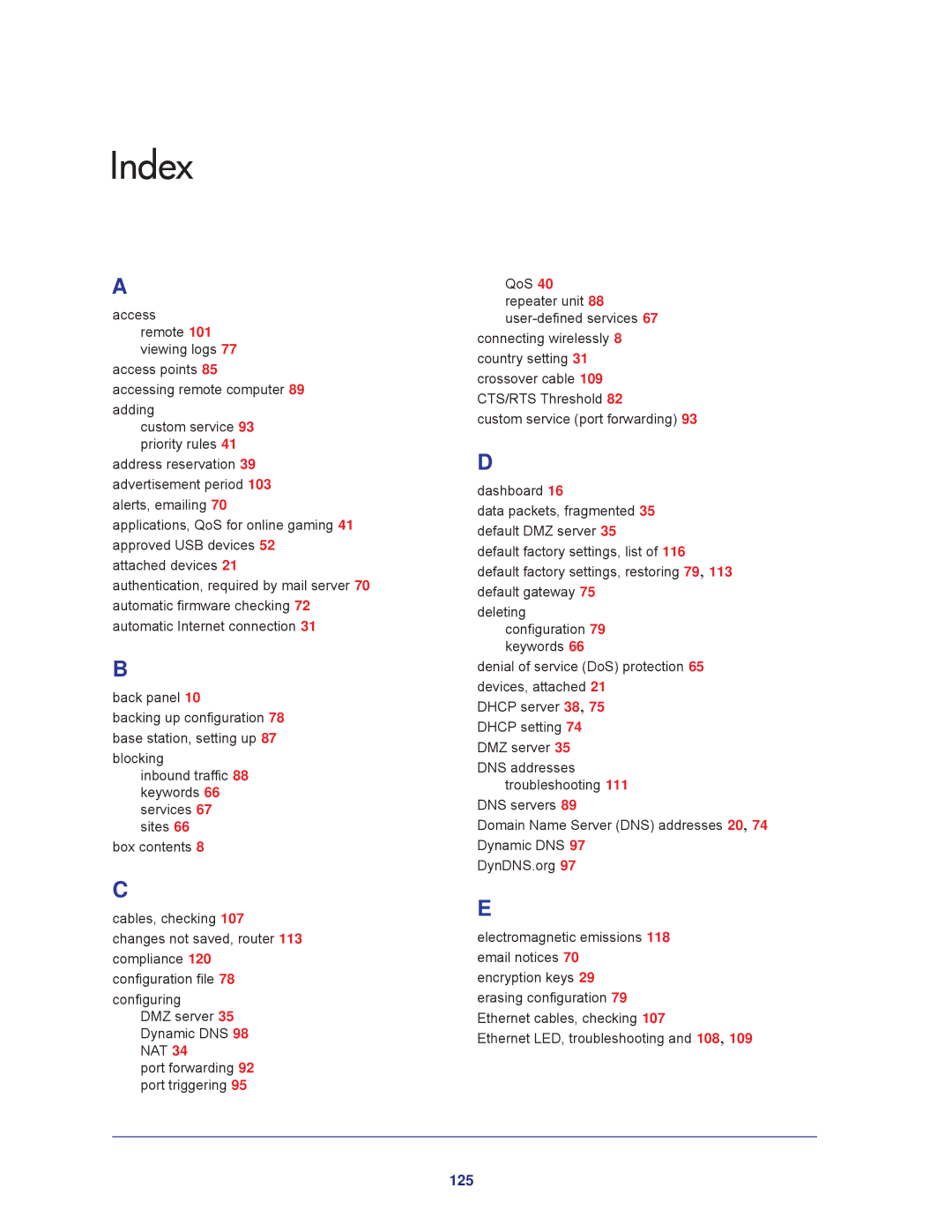 NETGEAR R6300-100NAS user manual Index, 125 