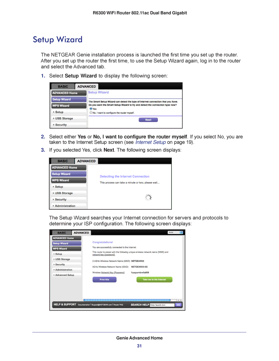 NETGEAR R6300-100NAS user manual Setup Wizard 