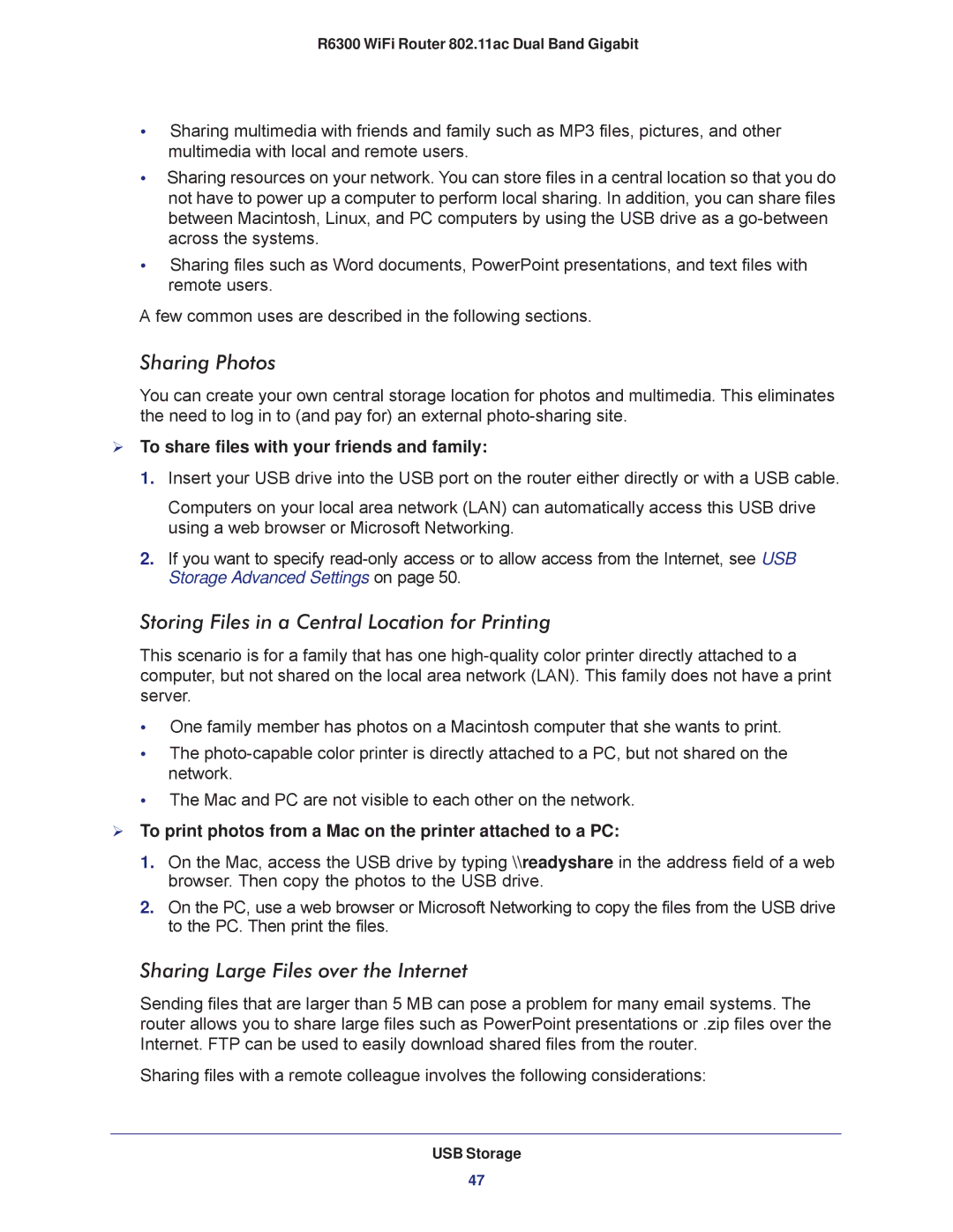 NETGEAR R6300-100NAS user manual Sharing Photos, Storing Files in a Central Location for Printing 