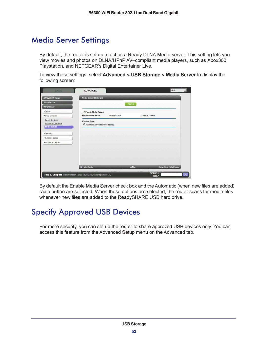 NETGEAR R6300-100NAS user manual Media Server Settings, Specify Approved USB Devices 