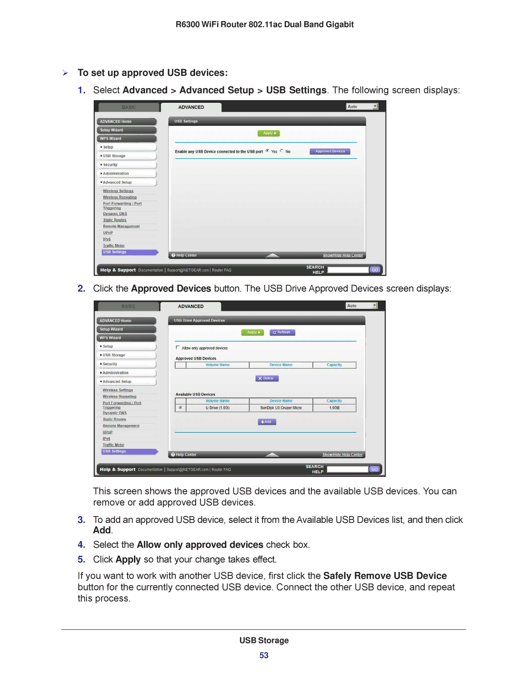 NETGEAR R6300-100NAS user manual Select the Allow only approved devices check box 