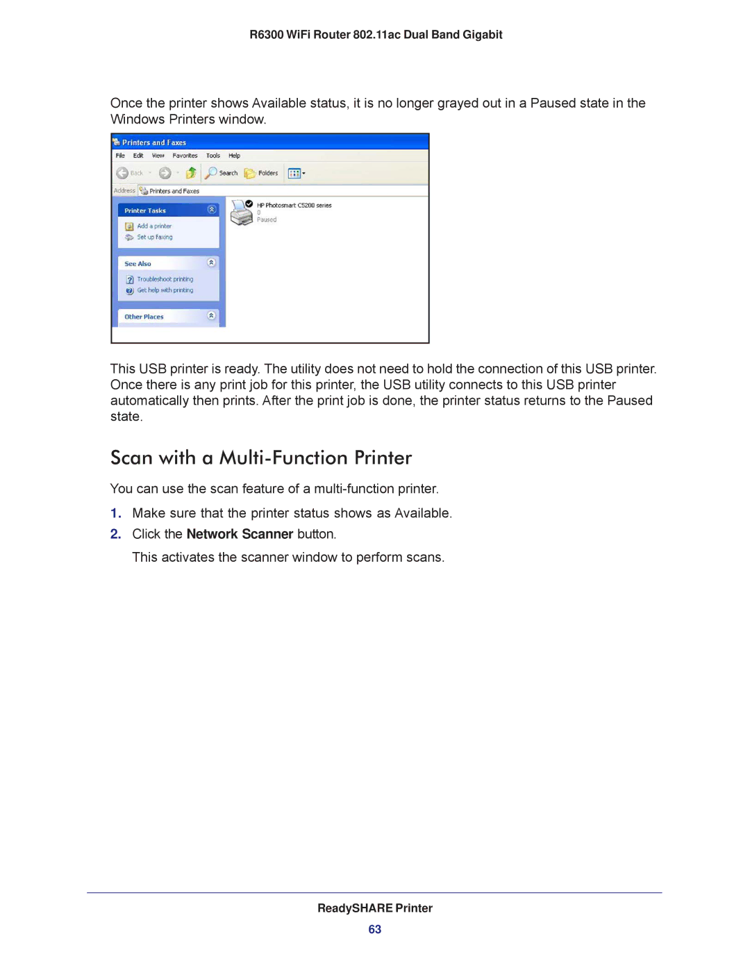 NETGEAR R6300-100NAS user manual Scan with a Multi-Function Printer 