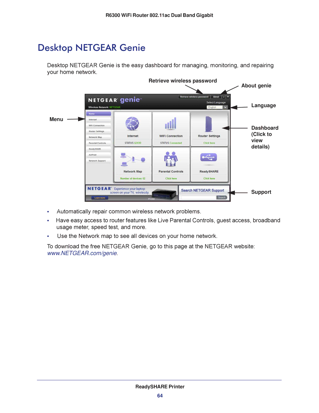 NETGEAR R6300-100NAS user manual Desktop Netgear Genie 