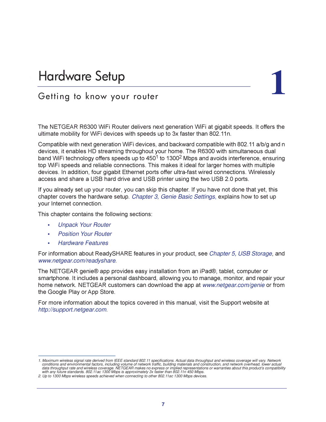 NETGEAR R6300-100NAS user manual Hardware Setup, Getting to know your router 