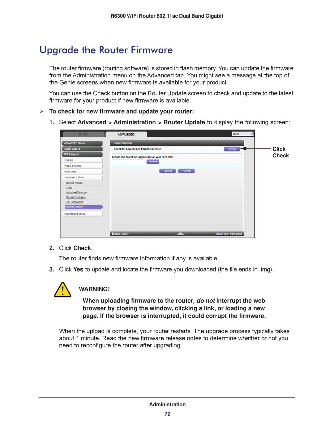 NETGEAR R6300-100NAS user manual Upgrade the Router Firmware 