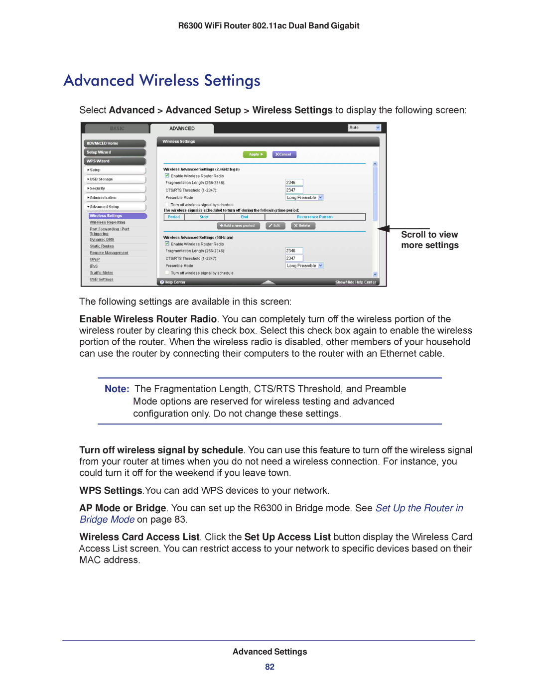 NETGEAR R6300-100NAS user manual Advanced Wireless Settings 