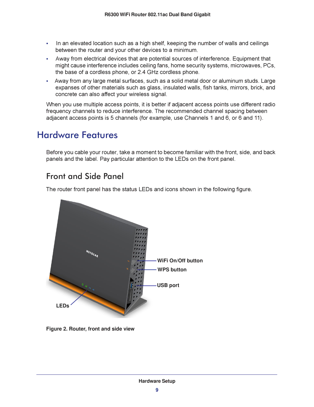 NETGEAR R6300-100NAS user manual Hardware Features, Front and Side Panel 