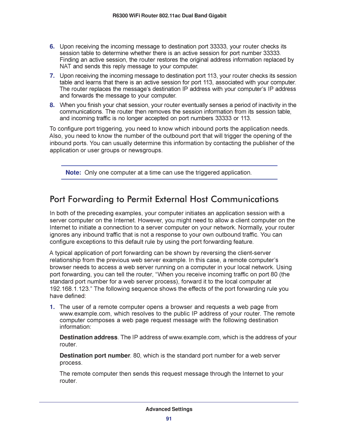 NETGEAR R6300-100NAS user manual Port Forwarding to Permit External Host Communications 