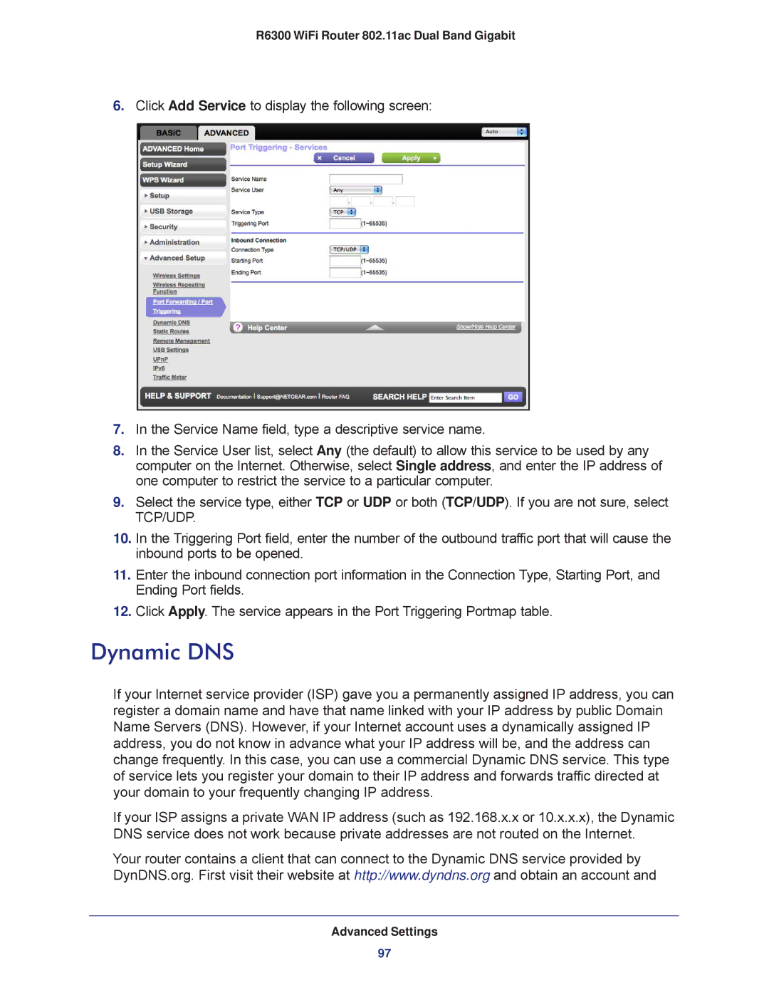 NETGEAR R6300-100NAS user manual Dynamic DNS 