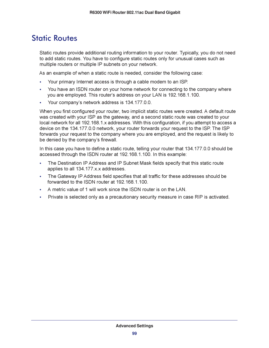 NETGEAR R6300-100NAS user manual Static Routes 