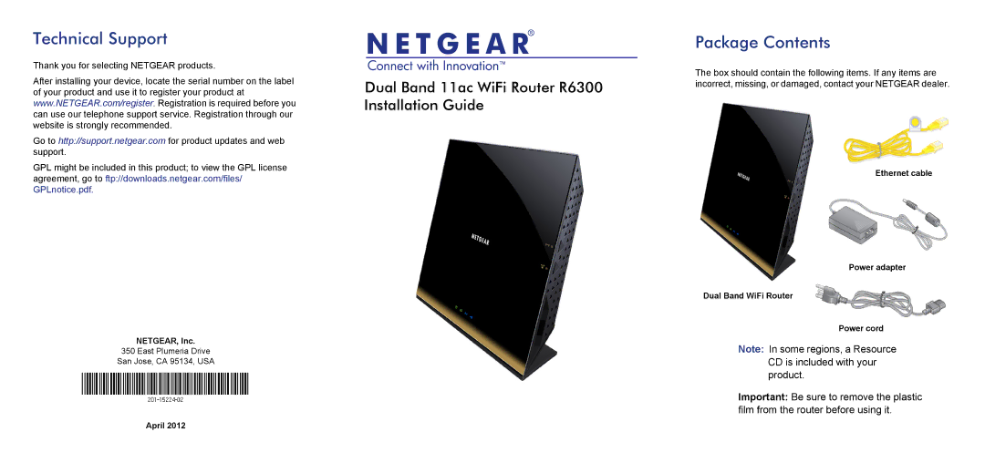 NETGEAR R6300 manual Technical Support 