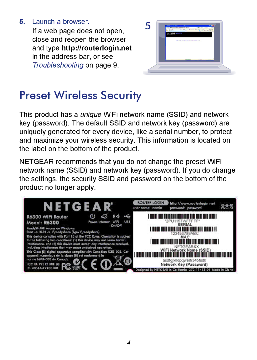 NETGEAR R6300 manual Preset Wireless Security, Type http//routerlogin.net 