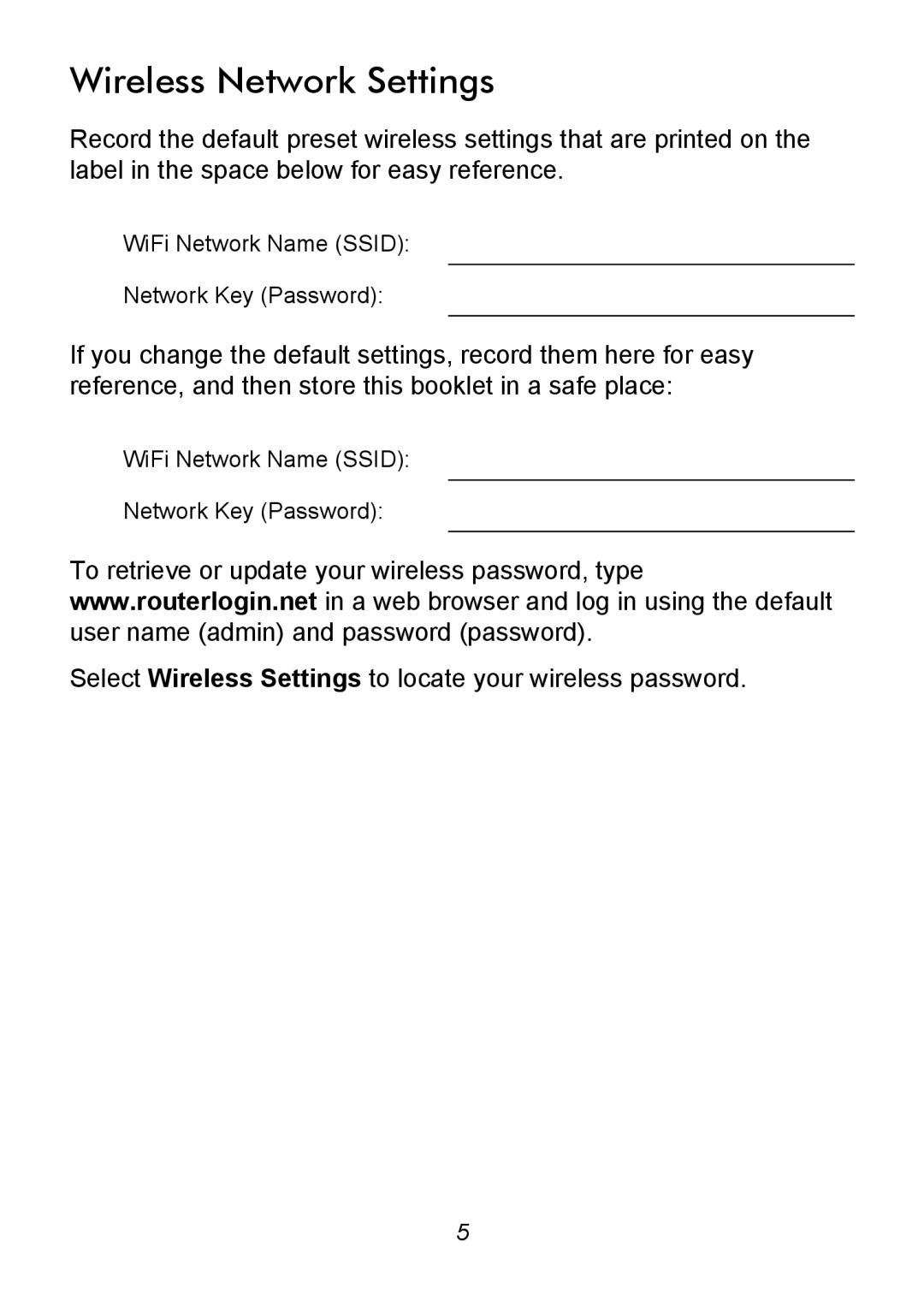 NETGEAR R6300 manual Wireless Network Settings 