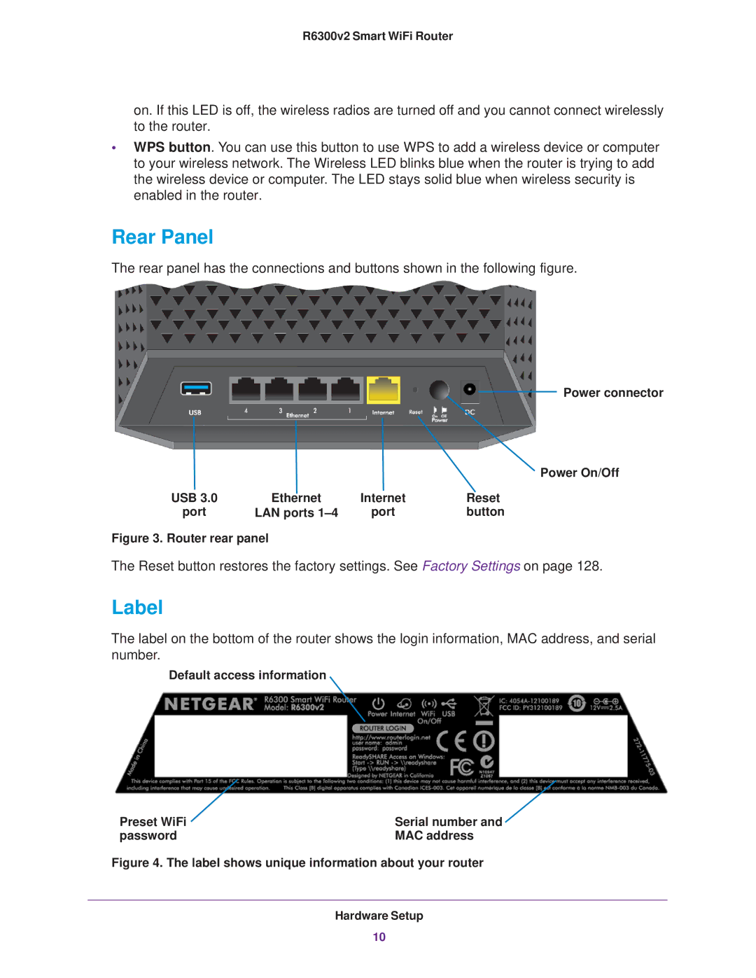 NETGEAR R6300 user manual Rear Panel, Label 