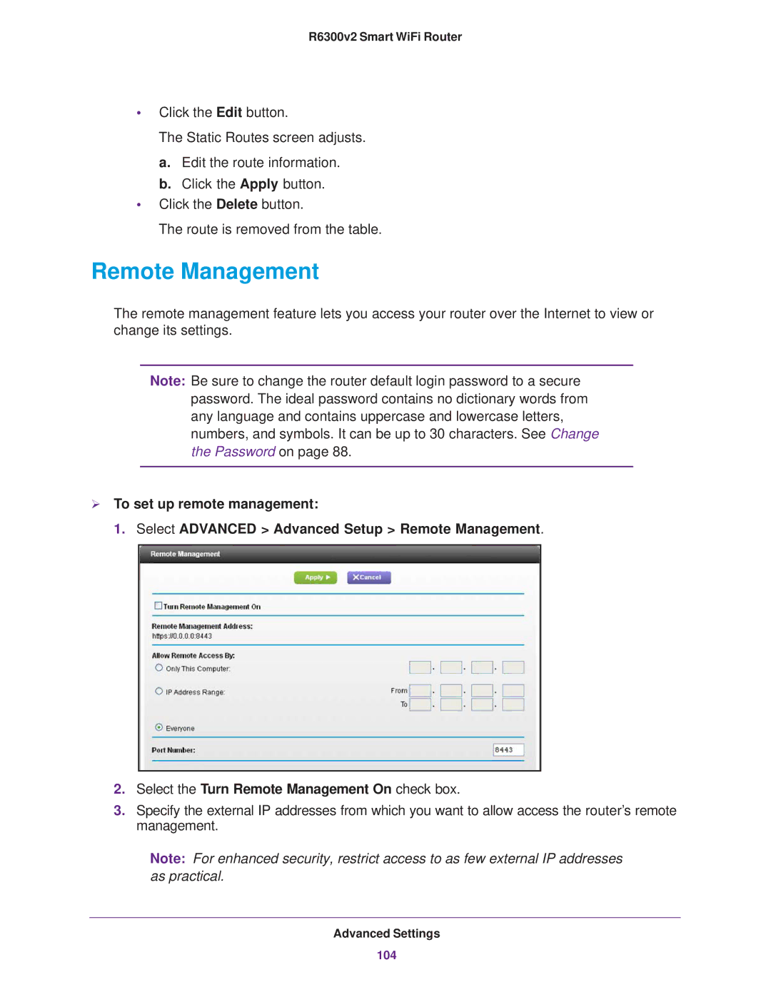 NETGEAR R6300 user manual Remote Management 