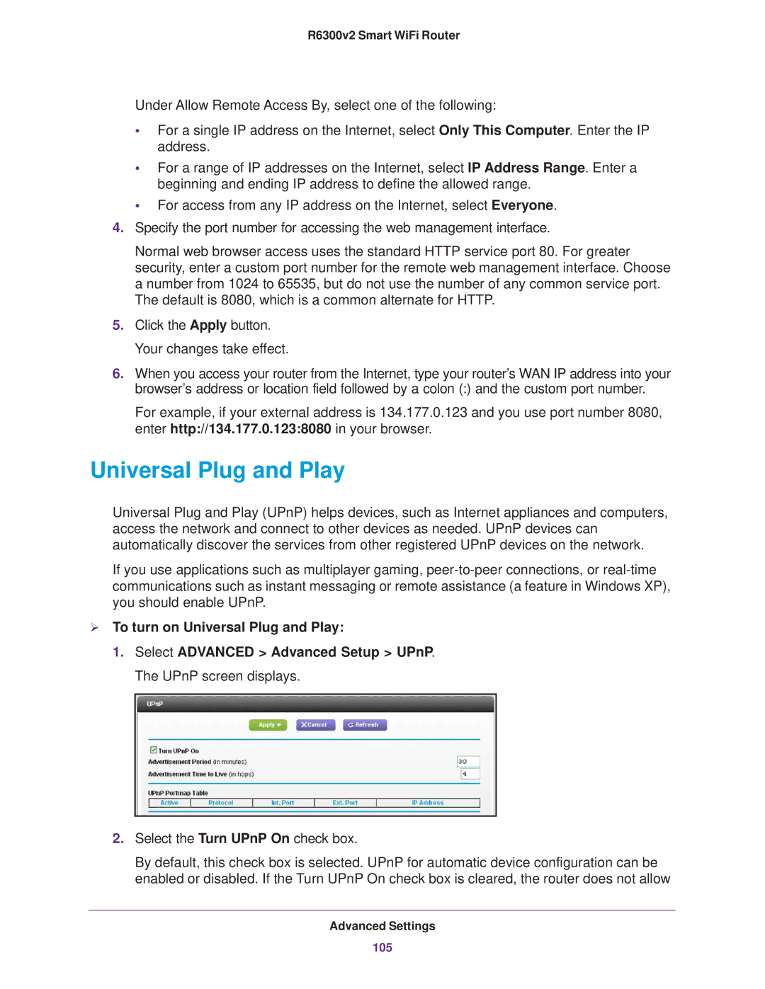 NETGEAR R6300 user manual  To turn on Universal Plug and Play 