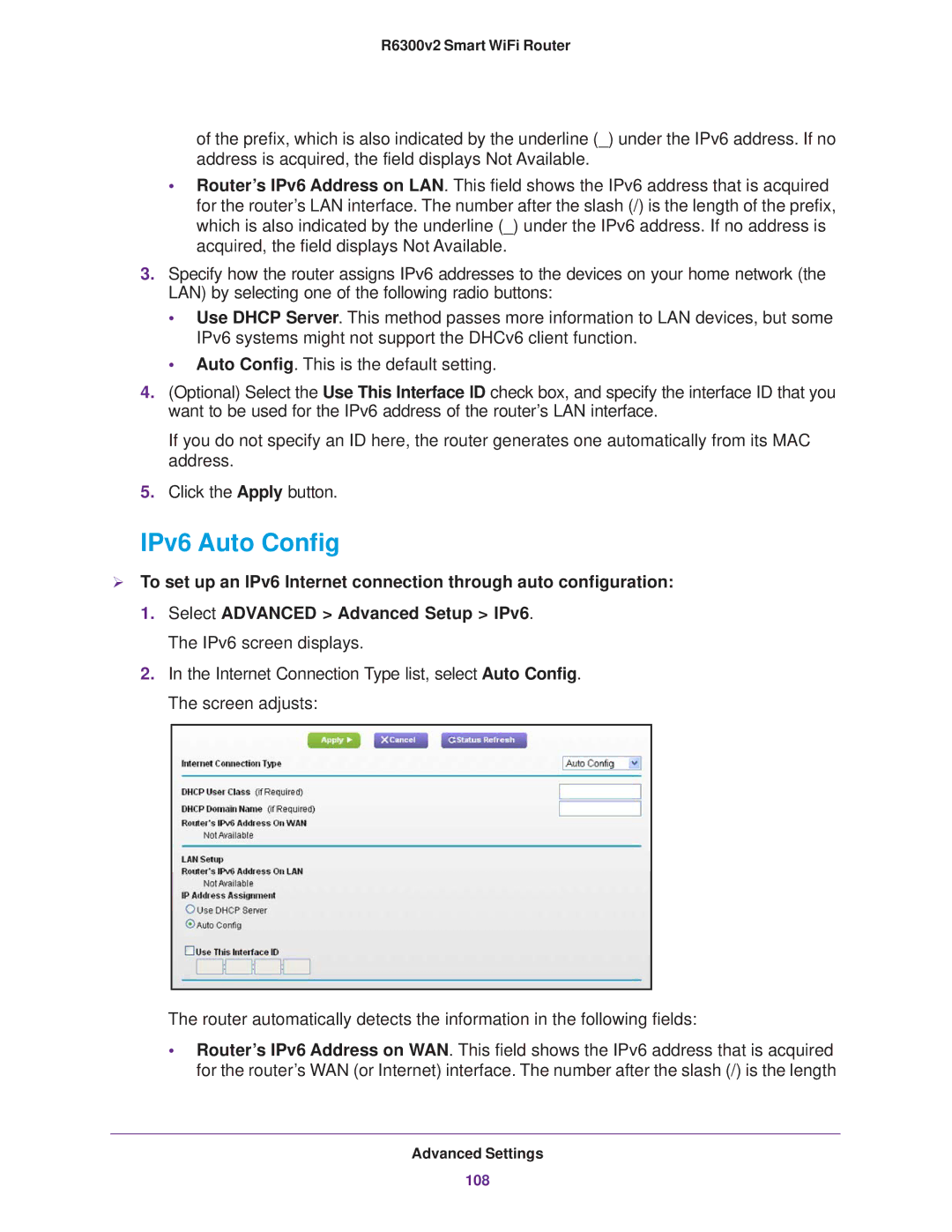 NETGEAR R6300 user manual IPv6 Auto Config 