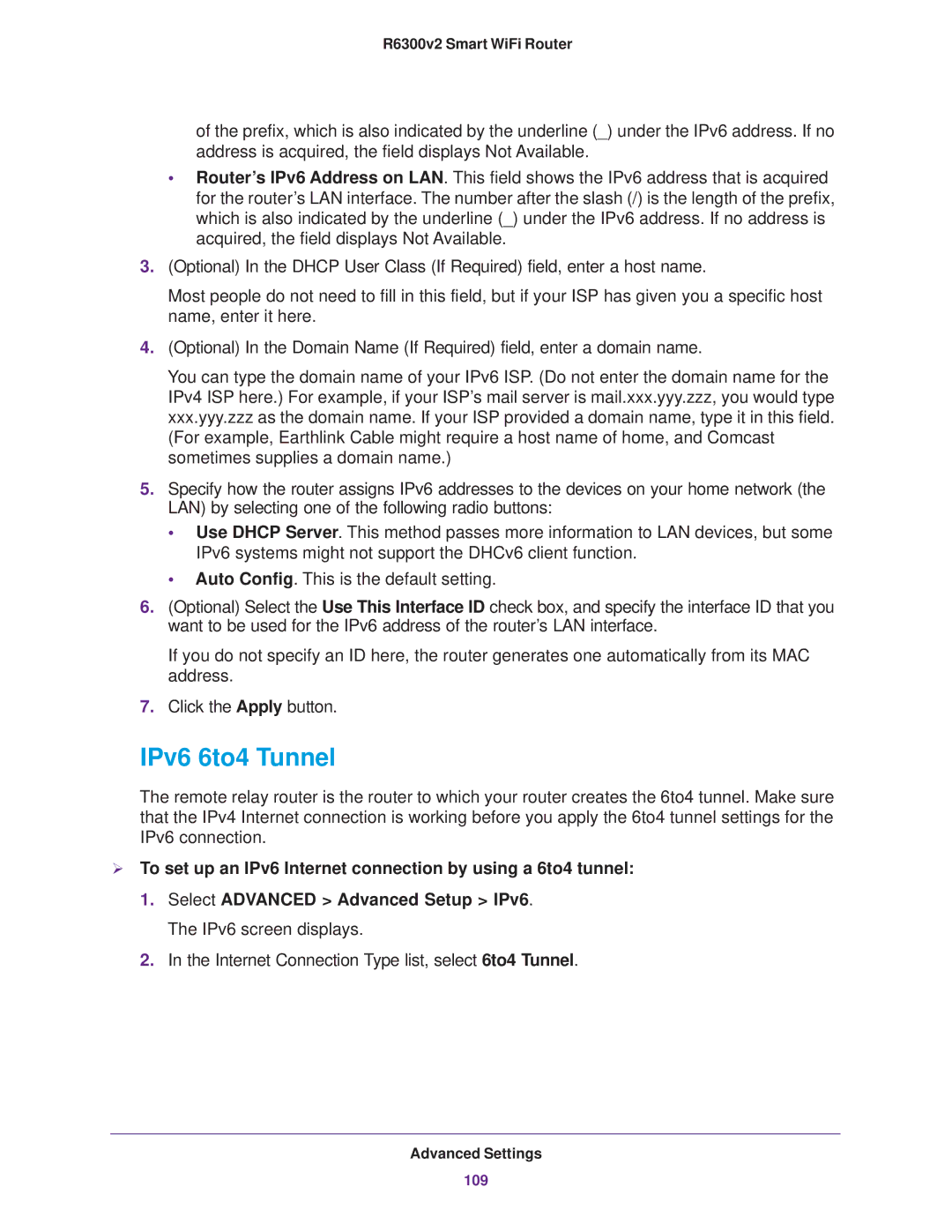 NETGEAR R6300 user manual IPv6 6to4 Tunnel 